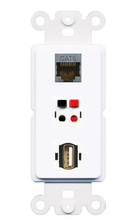 CAT6-SHIELDED SPEAKER USB2 Wall Plate [White]