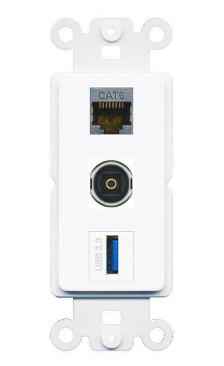 CAT6-SHIELDED TOSLINK USB-3 Wall Plate [White]