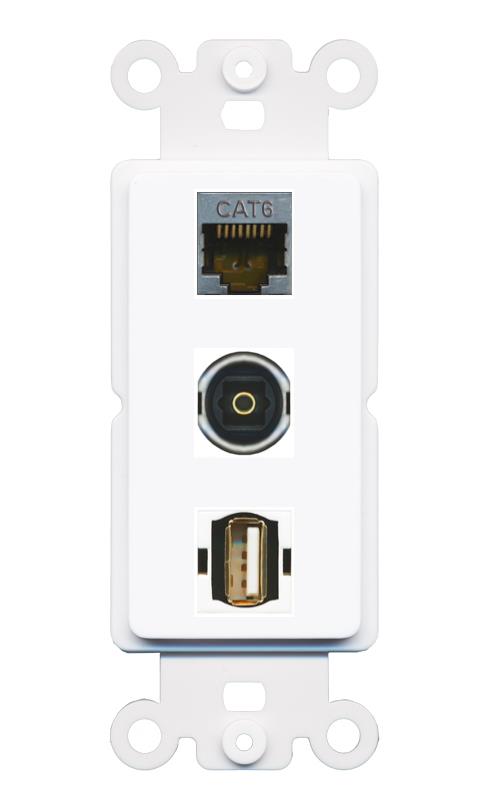 CAT6-SHIELDED TOSLINK USB2 Wall Plate [White]
