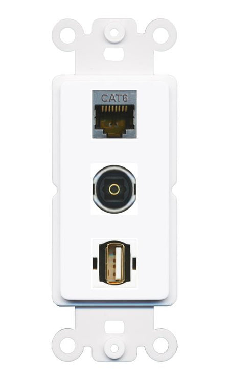 CAT6-SHIELDED TOSLINK USB2 Wall Plate [White]