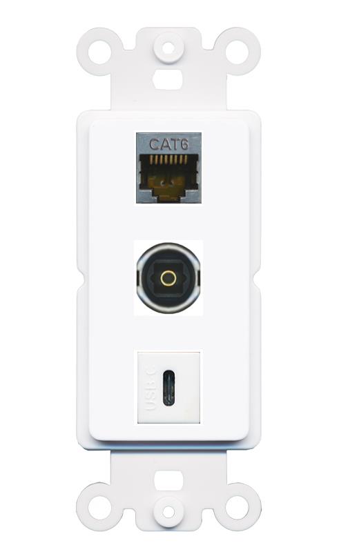 CAT6-SHIELDED TOSLINK USBC Wall Plate [White]