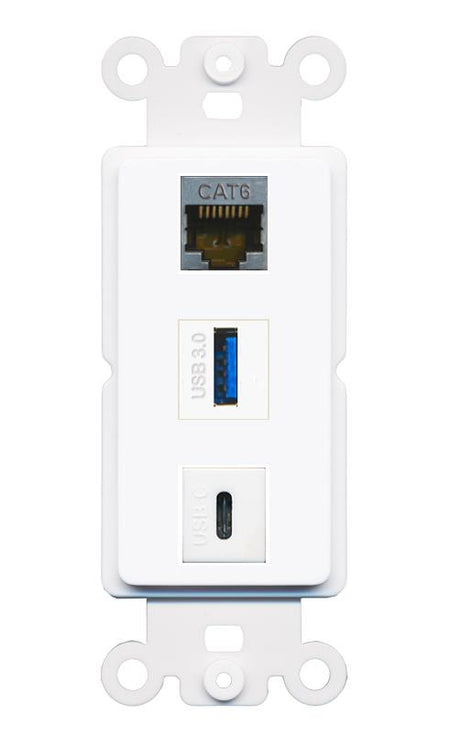 CAT6-SHIELDED USB-3 USBC Wall Plate [White]