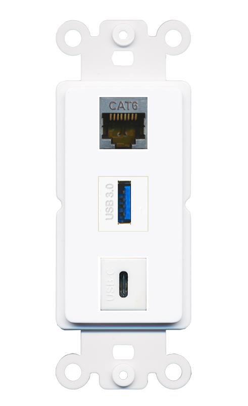 CAT6-SHIELDED USB-3 USBC Wall Plate [White]