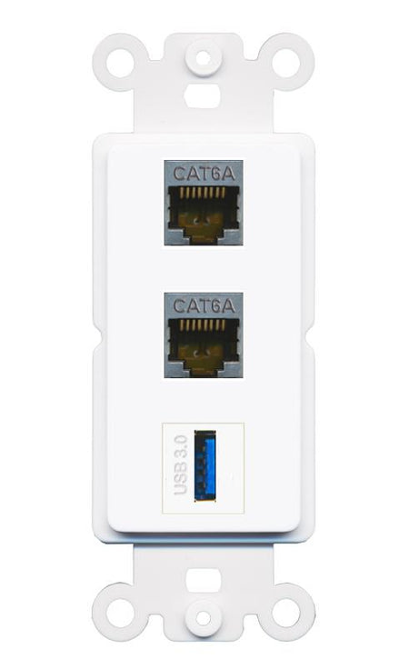 2 CAT6A USB-3 Wall Plate [White]