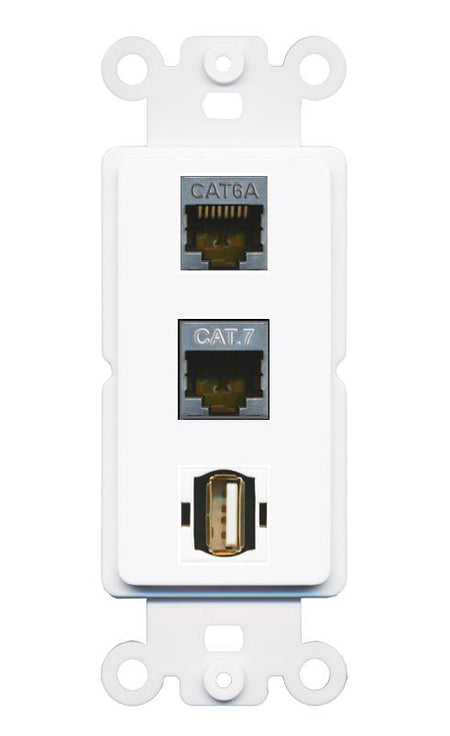 CAT6A CAT7 USB2 Wall Plate [White]