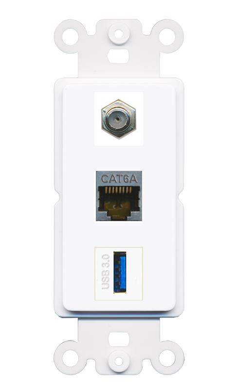 CAT6A COAX USB-3 Wall Plate [White]