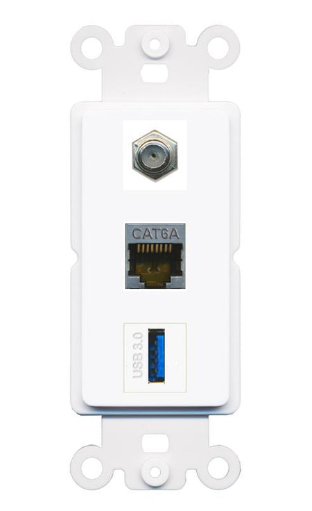 CAT6A COAX USB-3 Wall Plate [White]
