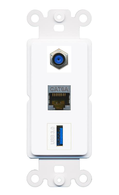 CAT6A F81 USB-3 Wall Plate [White]