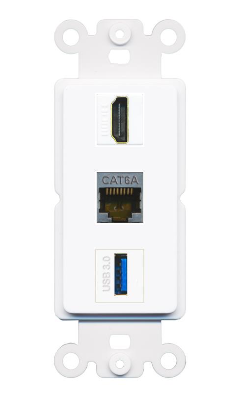 CAT6A HDMI USB-3 Wall Plate [White]