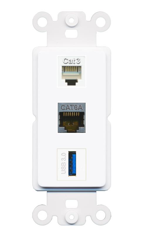 CAT6A PHONE USB-3 Wall Plate [White]