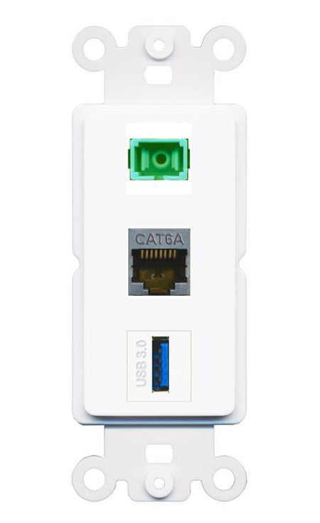 CAT6A SC-APC-SX USB-3 Wall Plate [White]