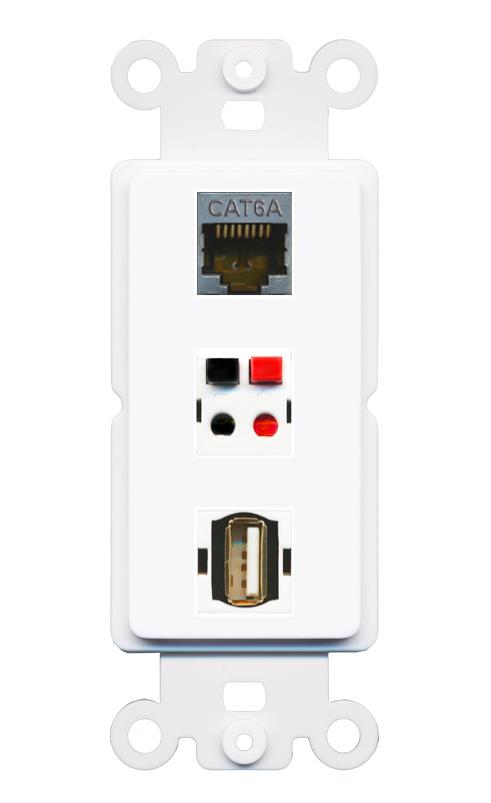 CAT6A SPEAKER USB2 Wall Plate [White]