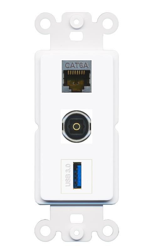 CAT6A TOSLINK USB-3 Wall Plate [White]