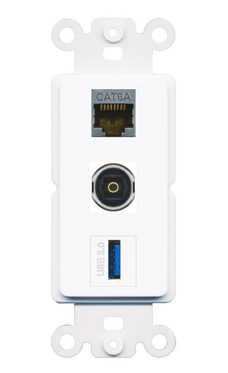 CAT6A TOSLINK USB-3 Wall Plate [White]