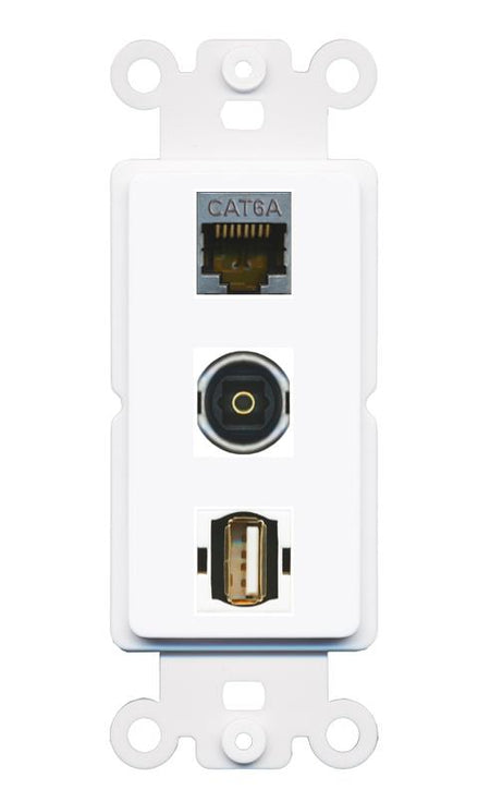 CAT6A TOSLINK USB2 Wall Plate [White]