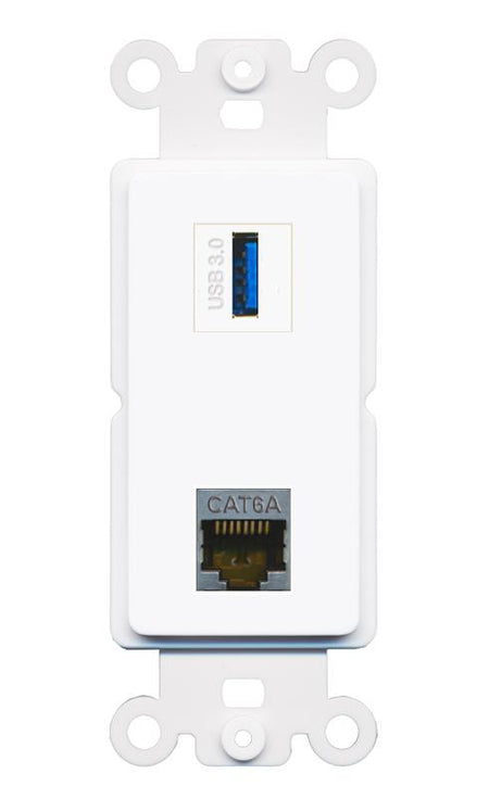 CAT6A USB-3 Rocker Insert Module Wall Plate [White]