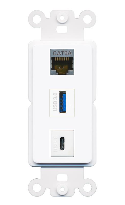 CAT6A USB-3 USBC Wall Plate [White]