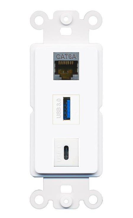 CAT6A USB-3 USBC Wall Plate [White]