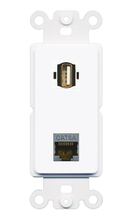 CAT6A USB2 Rocker Insert Module Wall Plate [White]