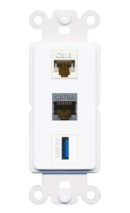 CAT6 CAT6A USB-3 Wall Plate [White]