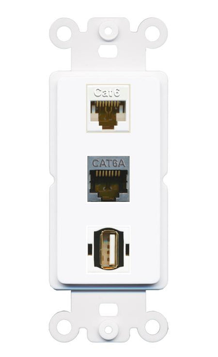 CAT6 CAT6A USB2 Wall Plate [White]