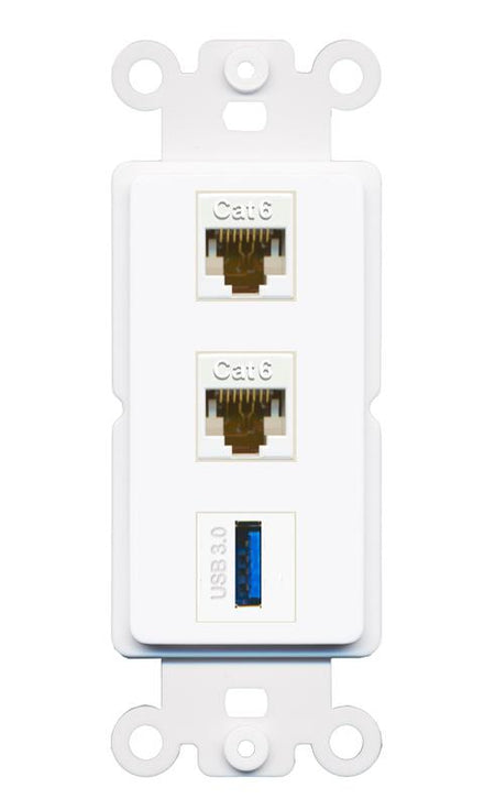 2 CAT6 USB-3 Wall Plate [White]
