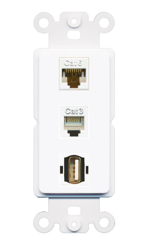 CAT6 PHONE USB2 Wall Plate [White]
