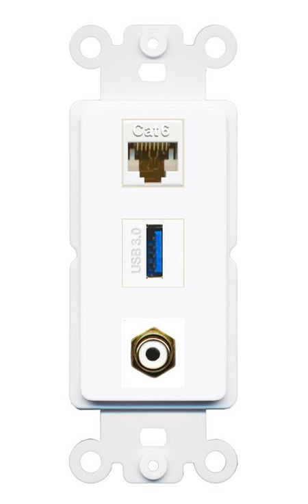 CAT6 RCA-WHITE USB-3 Wall Plate [White]