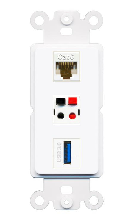 CAT6 SPEAKER USB-3 Wall Plate [White]