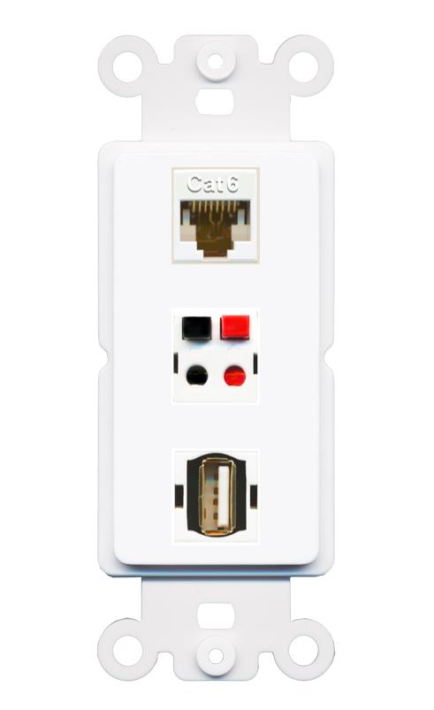 CAT6 SPEAKER USB2 Wall Plate [White]