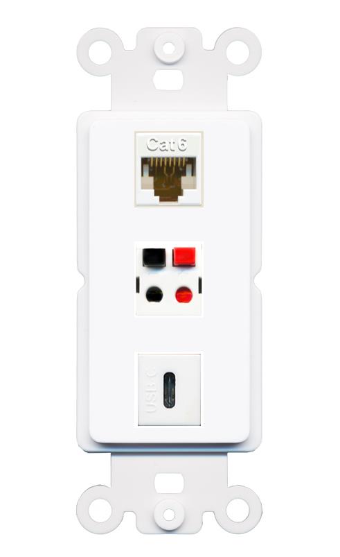 CAT6 SPEAKER USBC Wall Plate [White]