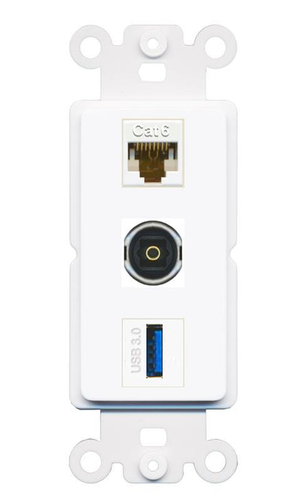 CAT6 TOSLINK USB-3 Wall Plate [White]