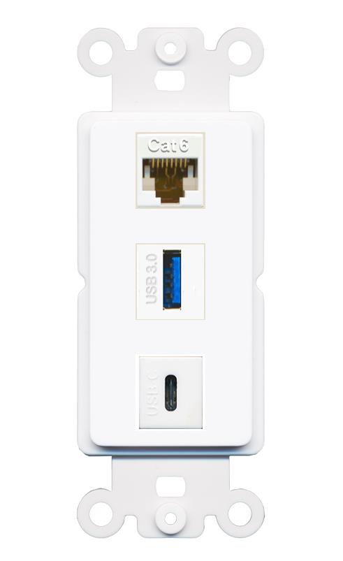 CAT6 USB-3 USBC Wall Plate [White]