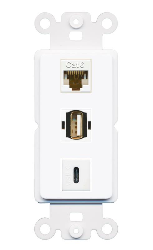 CAT6 USB2 USBC Wall Plate [White]