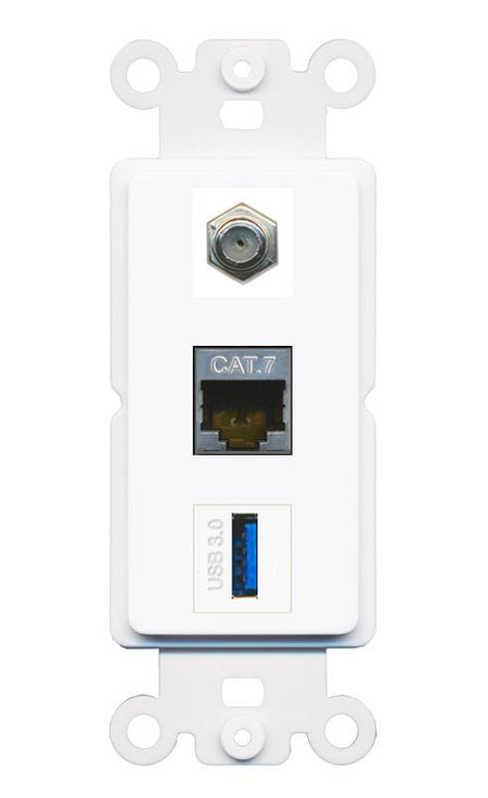 CAT7 COAX USB-3 Wall Plate [White]
