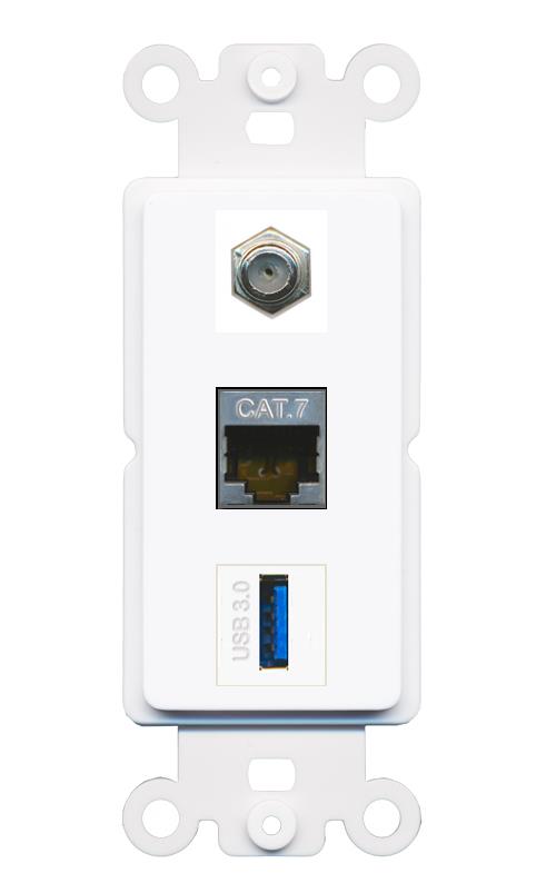 CAT7 COAX USB-3 Wall Plate [White]