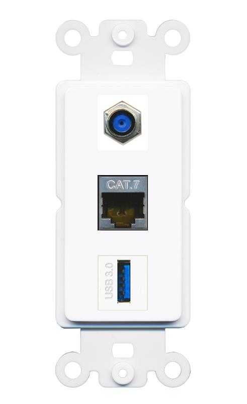CAT7 F81 USB-3 Wall Plate [White]