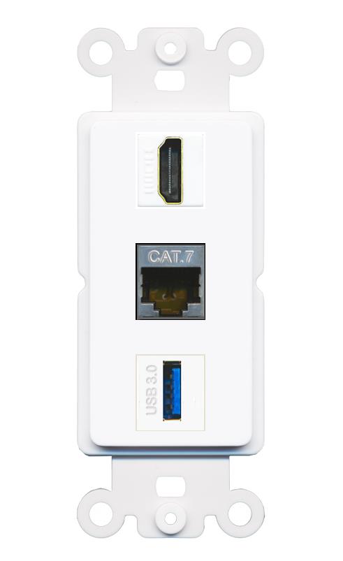 CAT7 HDMI USB-3 Wall Plate [White]