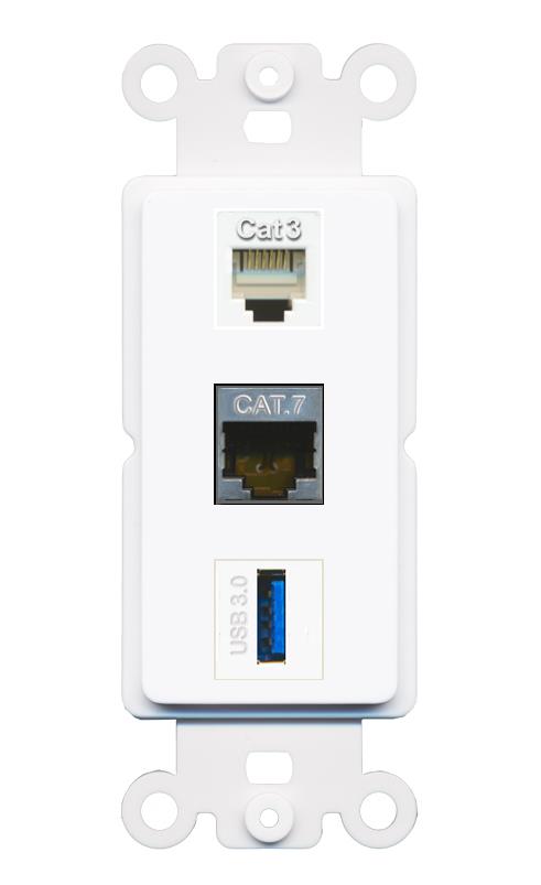 CAT7 PHONE USB-3 Wall Plate [White]