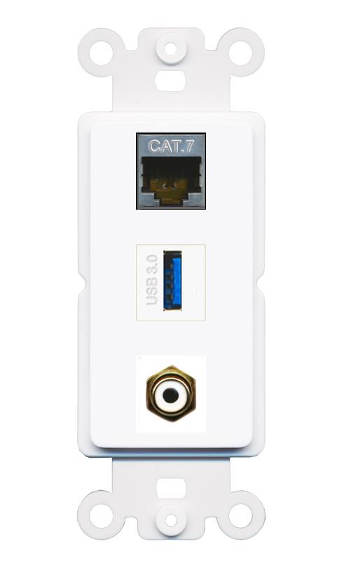 CAT7 RCA-WHITE USB-3 Wall Plate [White]