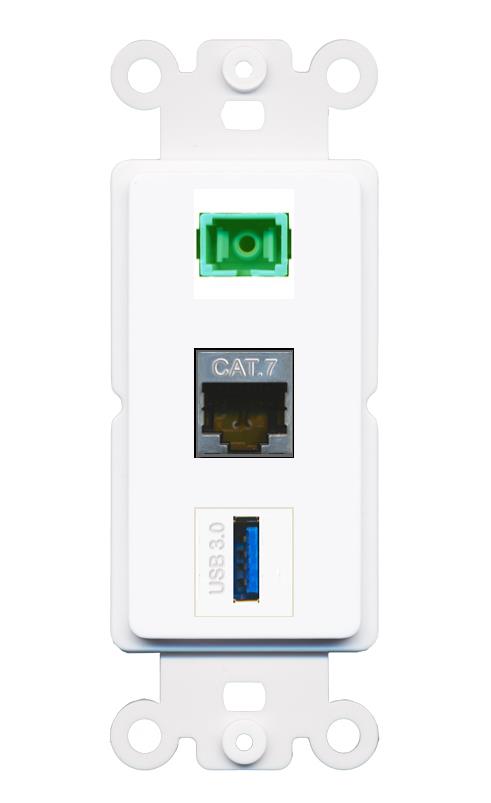 CAT7 SC-APC-SX USB-3 Wall Plate [White]