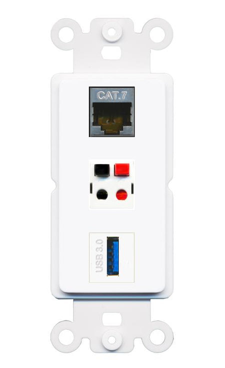 CAT7 SPEAKER USB-3 Wall Plate [White]