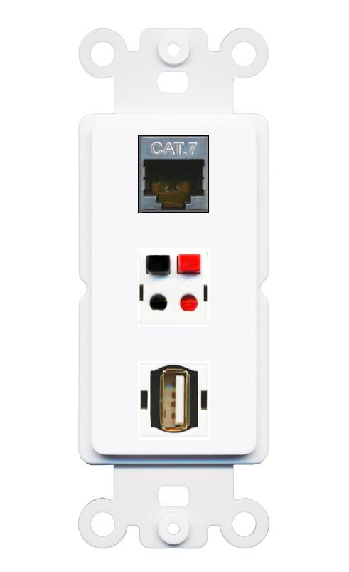 CAT7 SPEAKER USB2 Wall Plate [White]