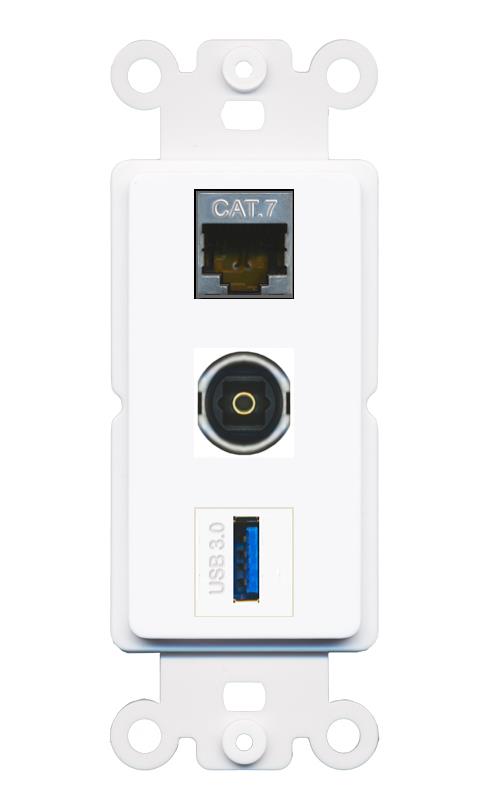CAT7 TOSLINK USB-3 Wall Plate [White]
