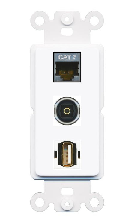 CAT7 TOSLINK USB2 Wall Plate [White]