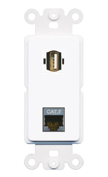 CAT7 USB2 Rocker Insert Module Wall Plate [White]