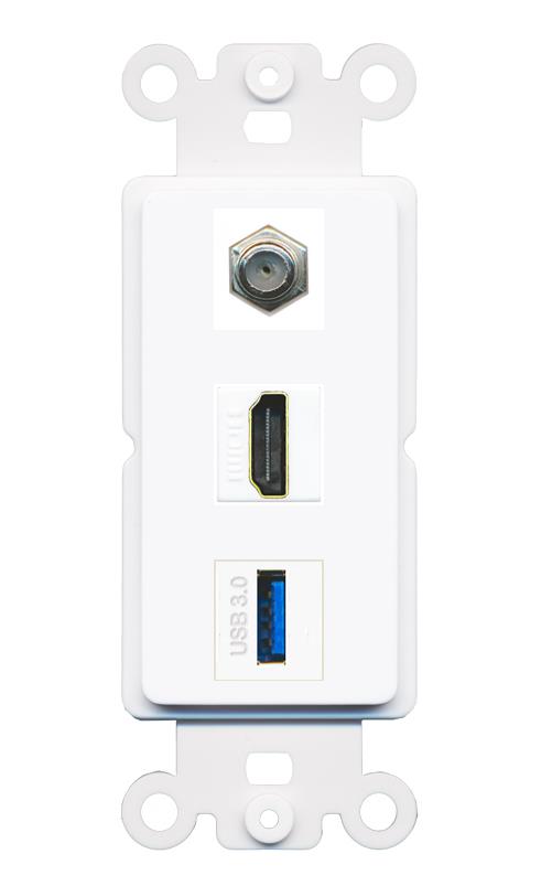 COAX HDMI USB-3 Wall Plate [White]