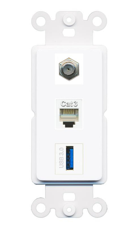 COAX PHONE USB-3 Wall Plate [White]