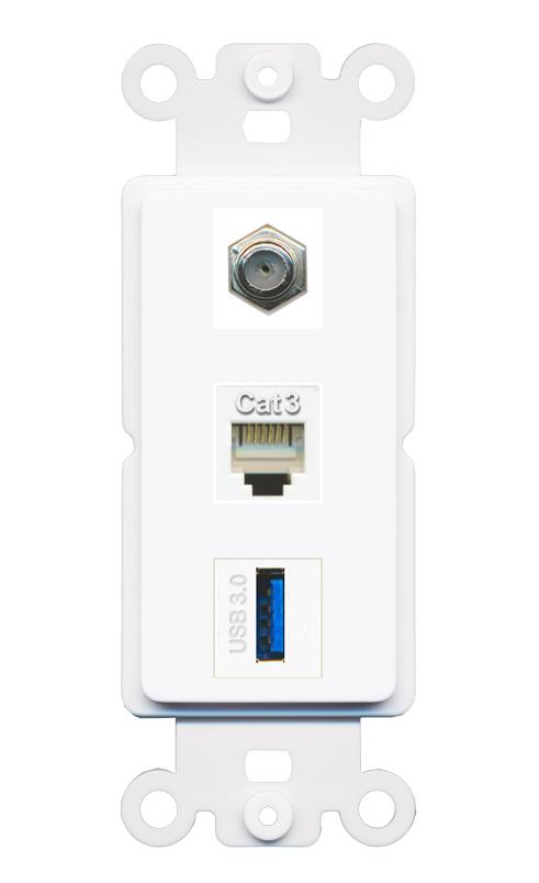 COAX PHONE USB-3 Wall Plate [White]