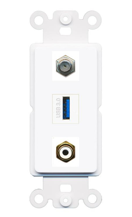 COAX RCA-WHITE USB-3 Wall Plate [White]